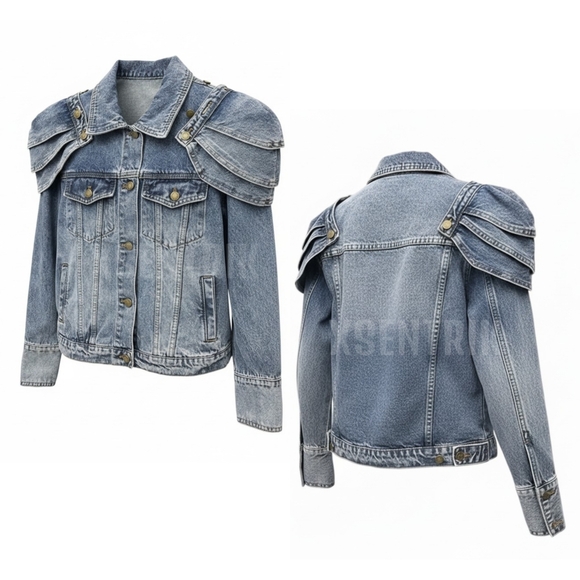 Unique Denim Jacket with Empire Shoulder Details - Picture 3 of 16